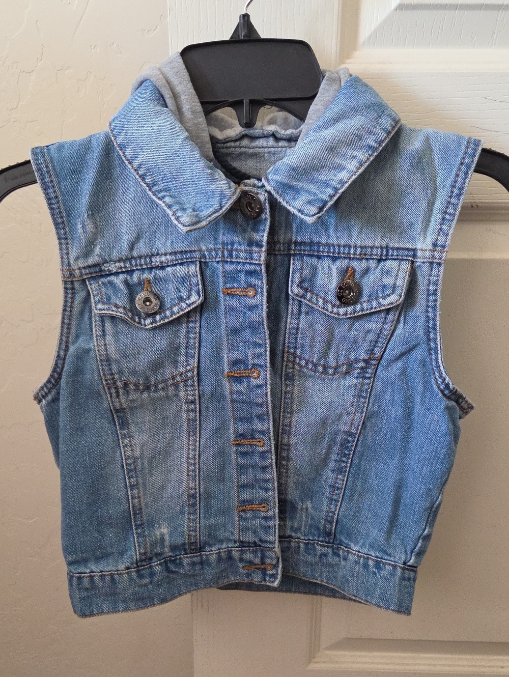 Ci Sono Light Blue Denim Sleeveless Vest with Grey Hood